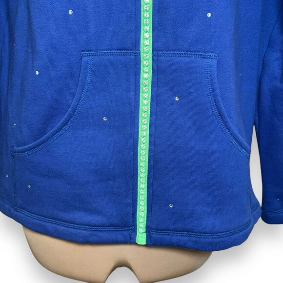 QUACKER FACTORY QVC Size Small Blue Cotton Fleece Rhinestone Hoodie Jacket - Picture 3 of 11